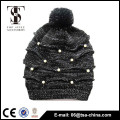 black color fashion design knitted attached jewelry hat